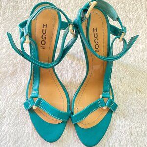 Vintage HUGO BOSS Leather Heeled Sandals – Turquoise Blue